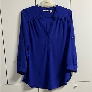 Halogen Blue 3/4 Sleeve Mandarin Collar Blouse